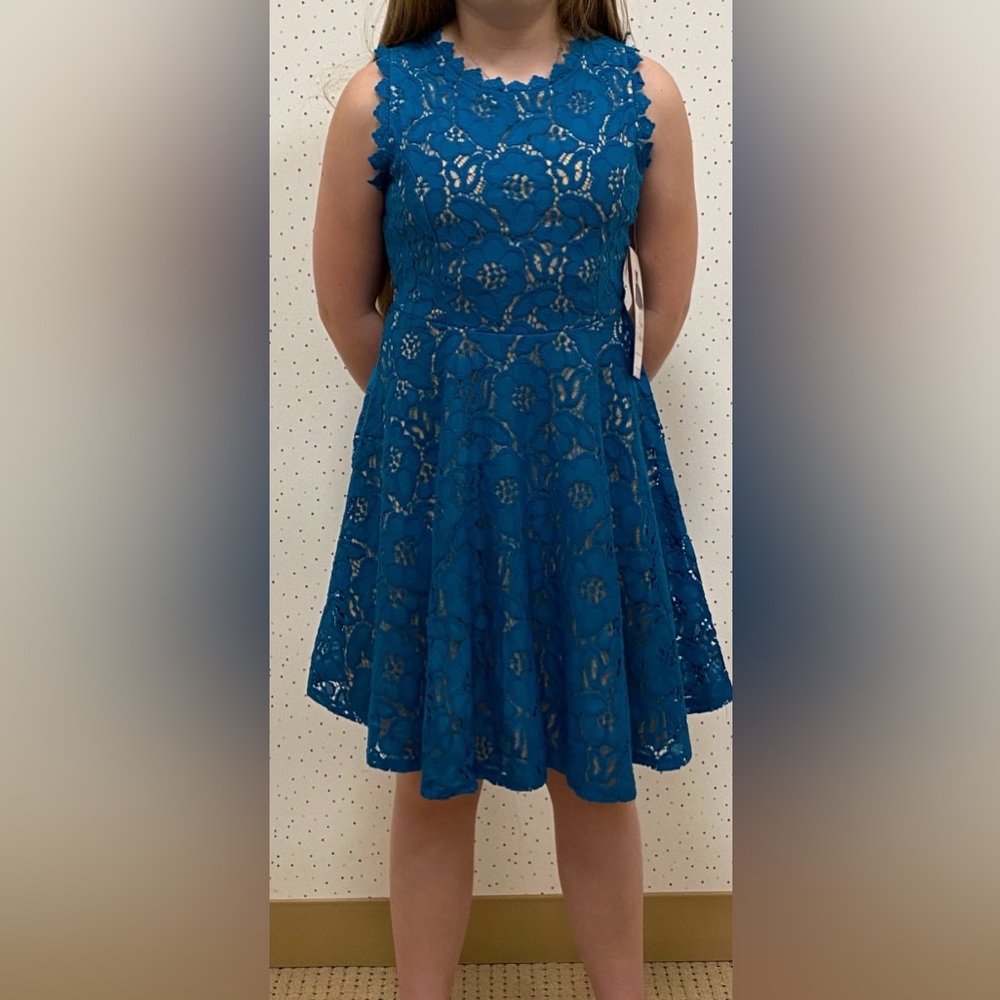Girls Rare Editions Teal Lace Dress Sz 14